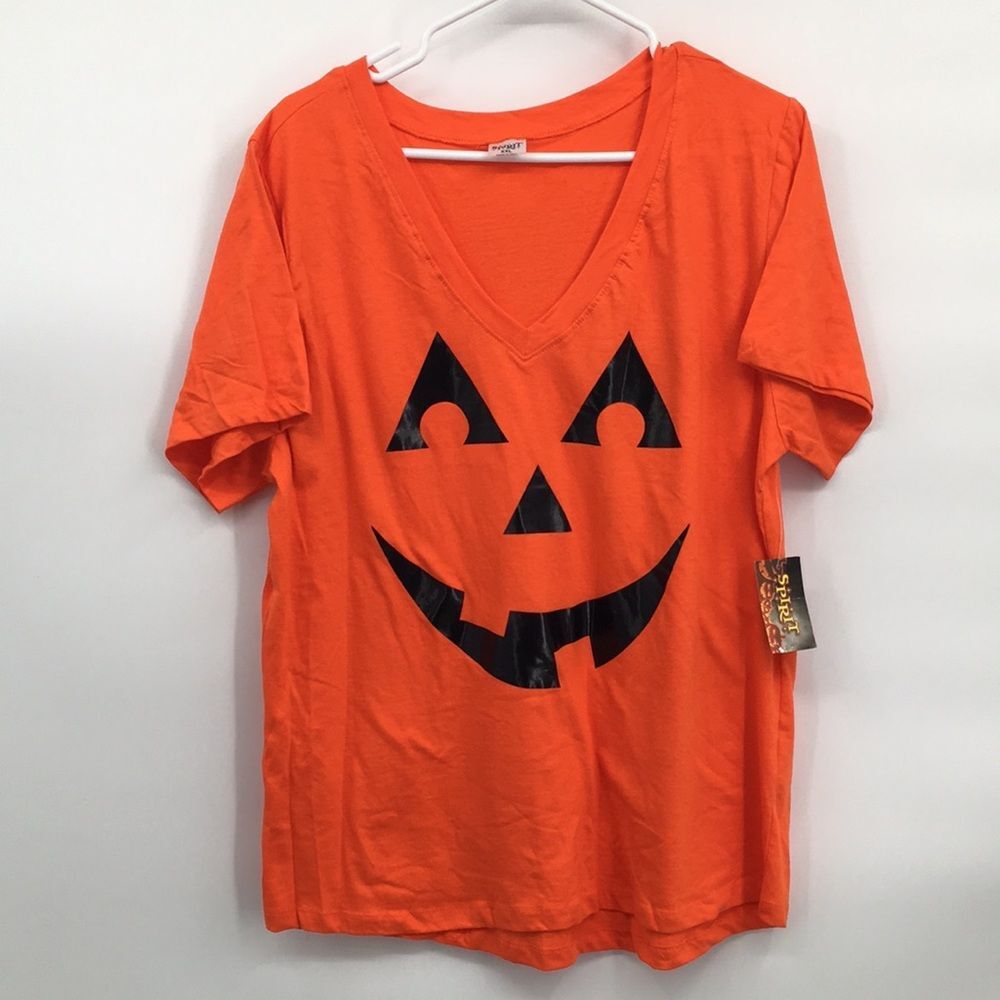 Spirit Halloween Orange Women's Pumpkin V-neck Shirt XXL